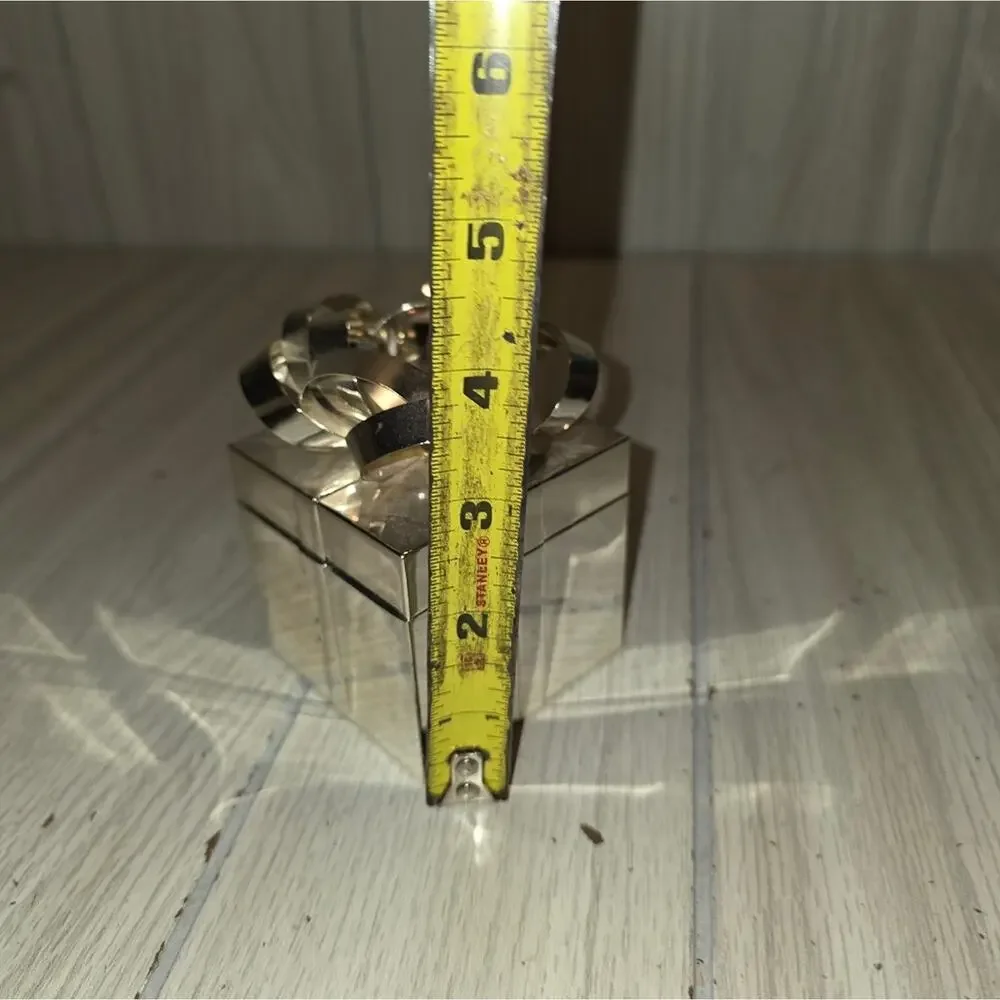 Vtg Silver Gift Box W/Bow Jewlery Box Trinket Gift Box 4